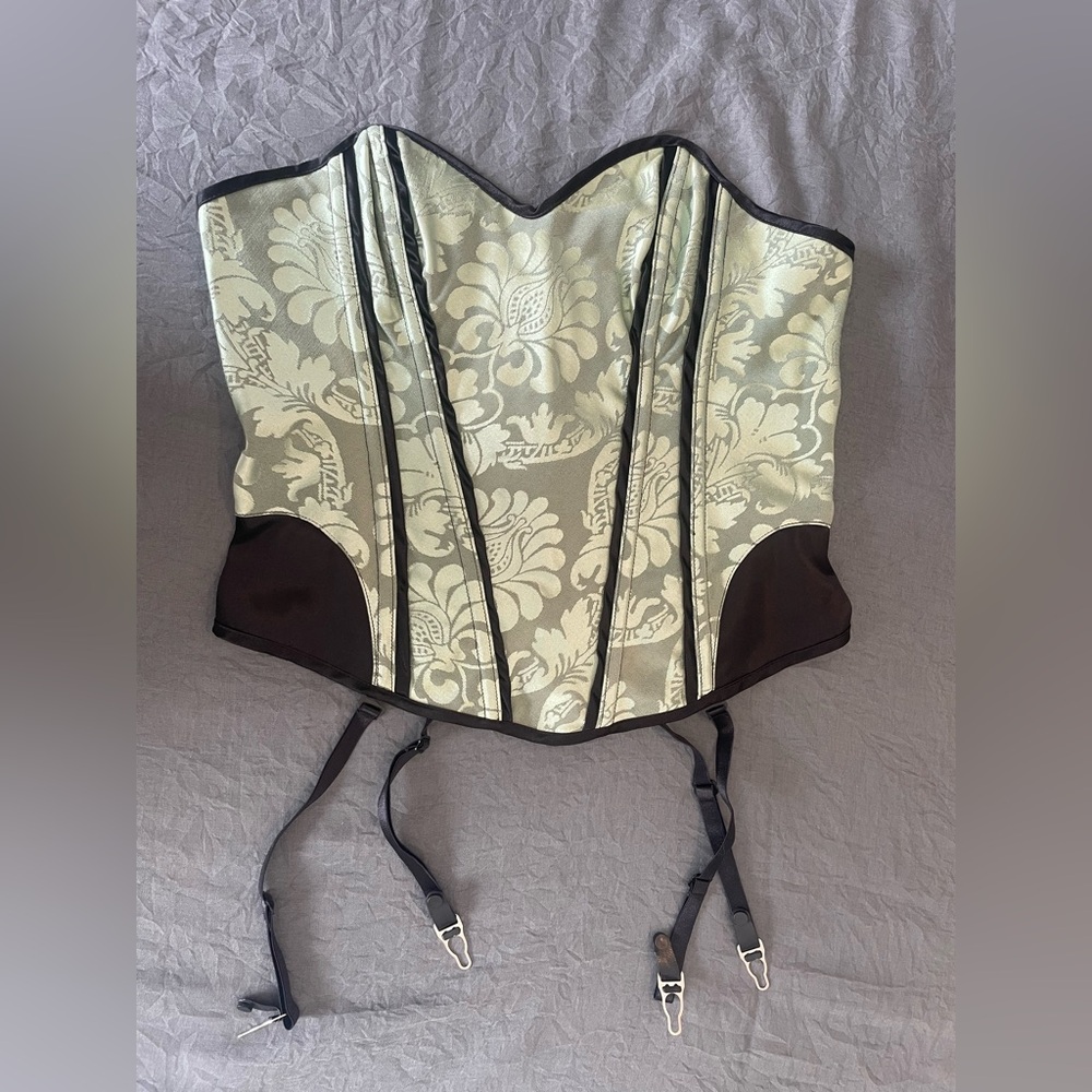 Shirley of Hollywood Black and Green Floral Corset